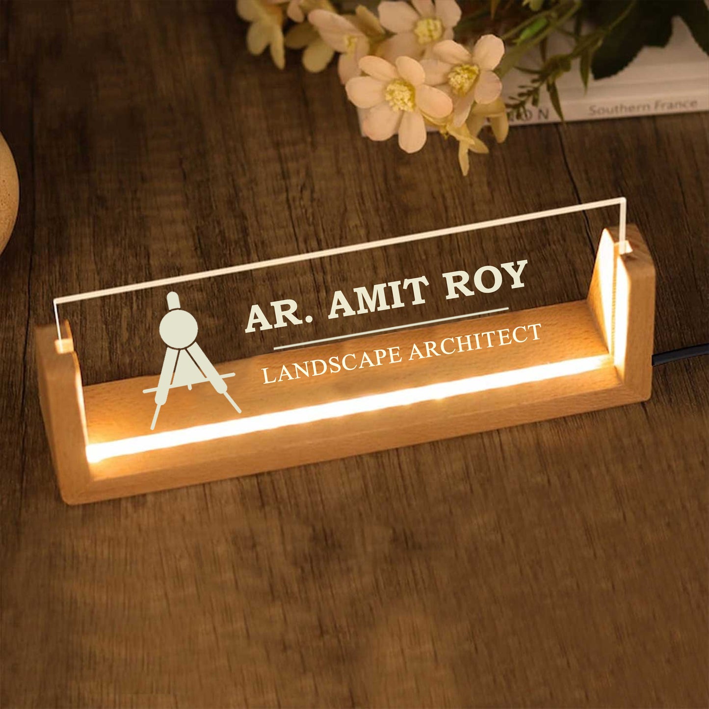Desk Name Plate With LED Light For Architects