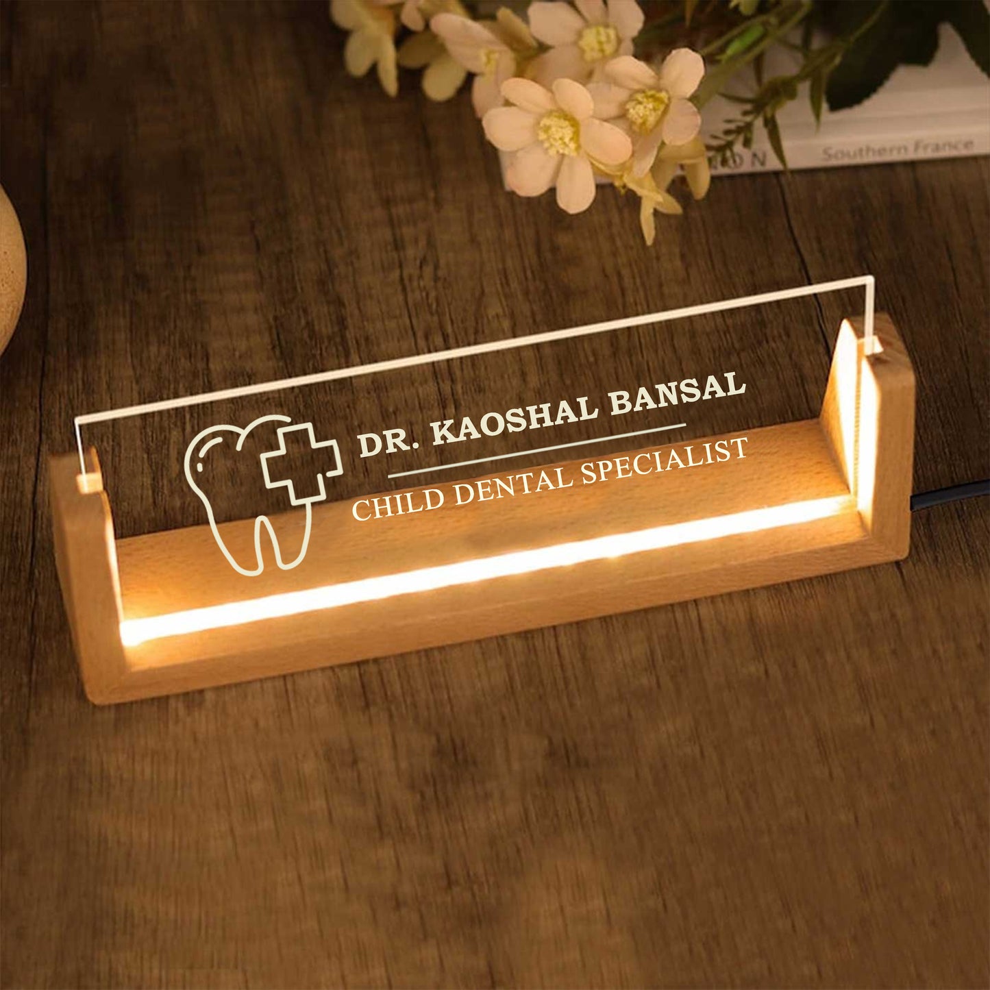 Desk Name Plate With LED Light For Dentist