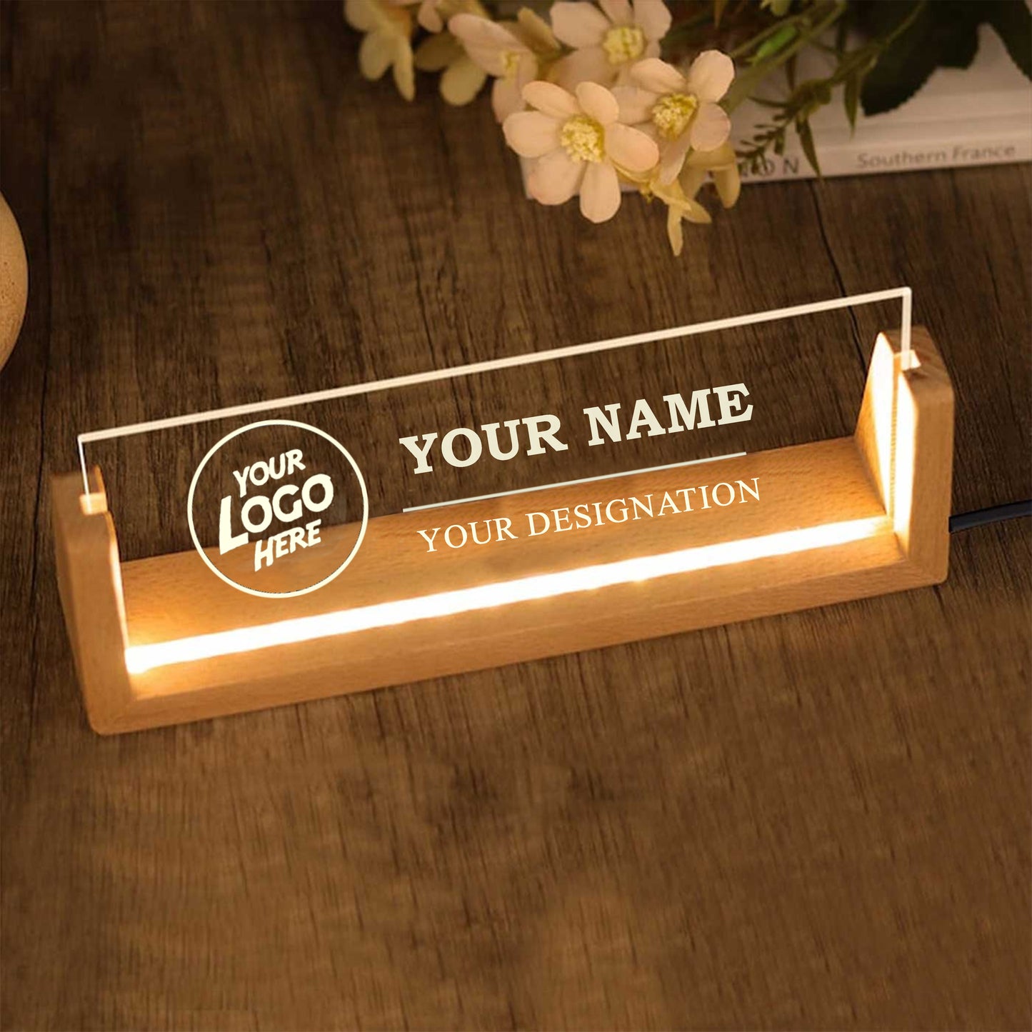 Desk Name Plate With LED Light Customised