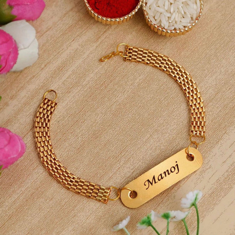 Personalized Metal Bracelet Rakhi With Name