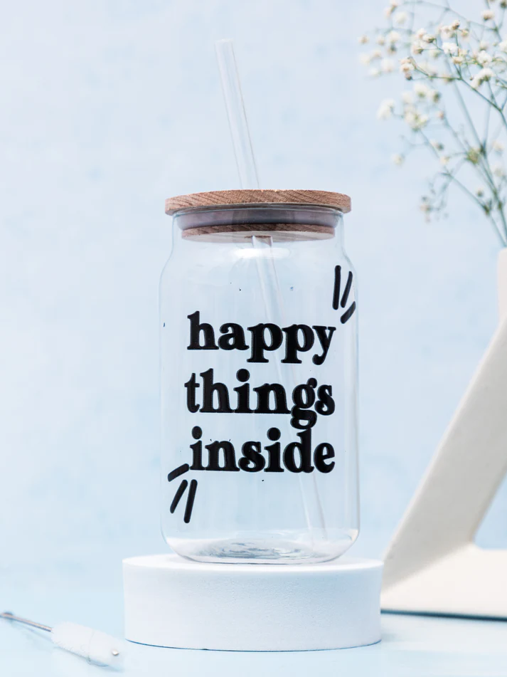 Happy Things Inside Glass Can