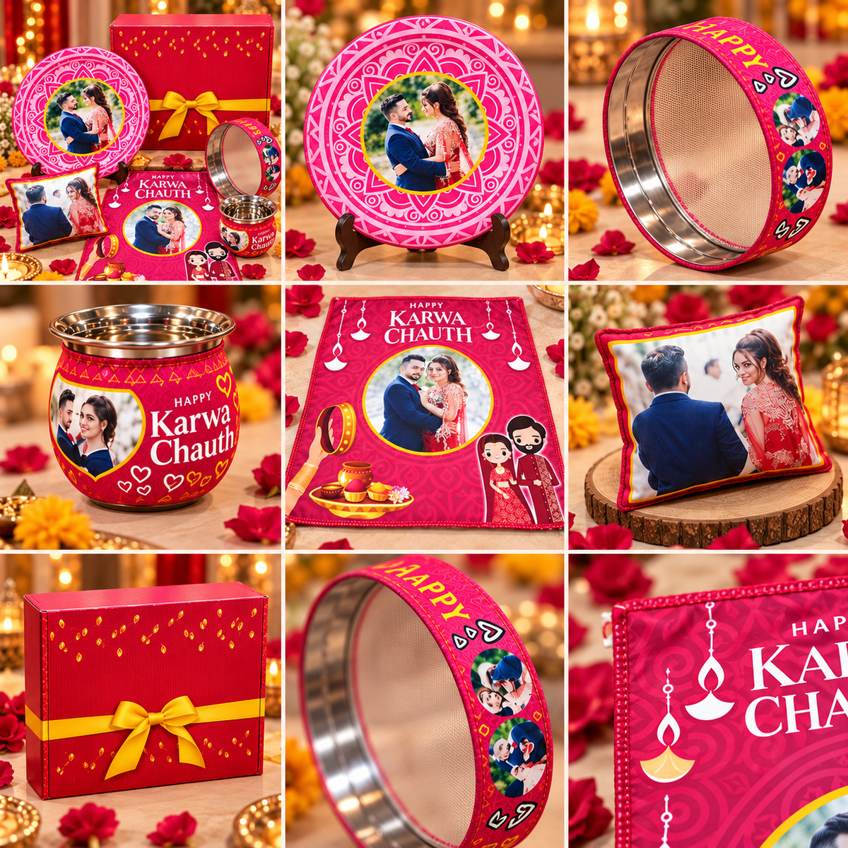 Personalised Karwa Chauth Gift Set in pink theme