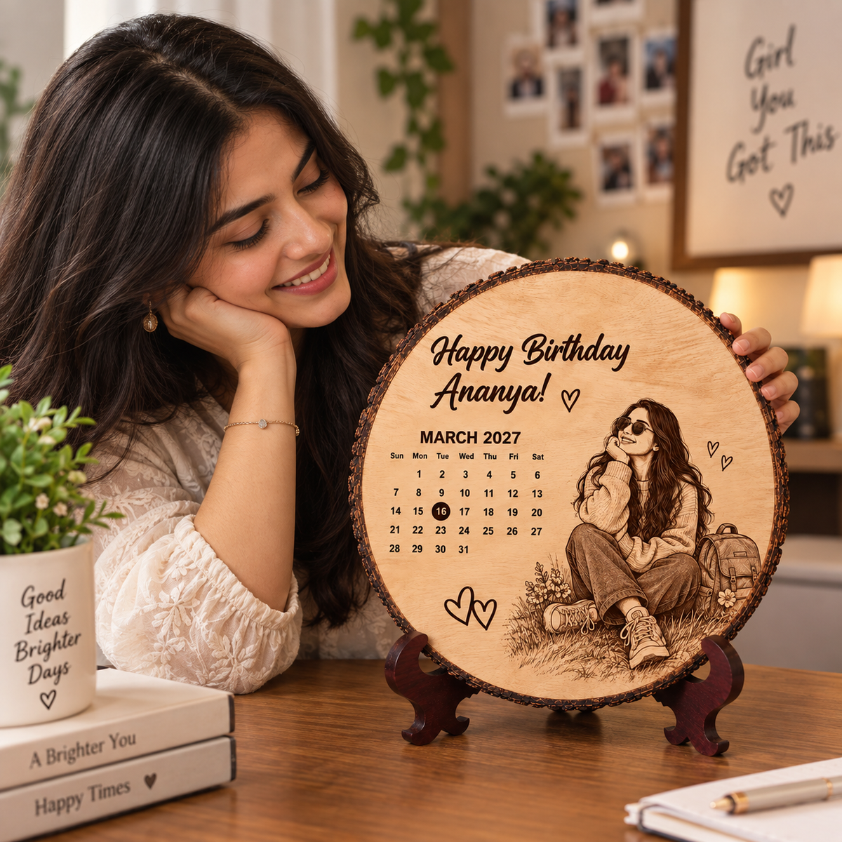 Personalized Wooden Photo Slice with Engraving For Birthday