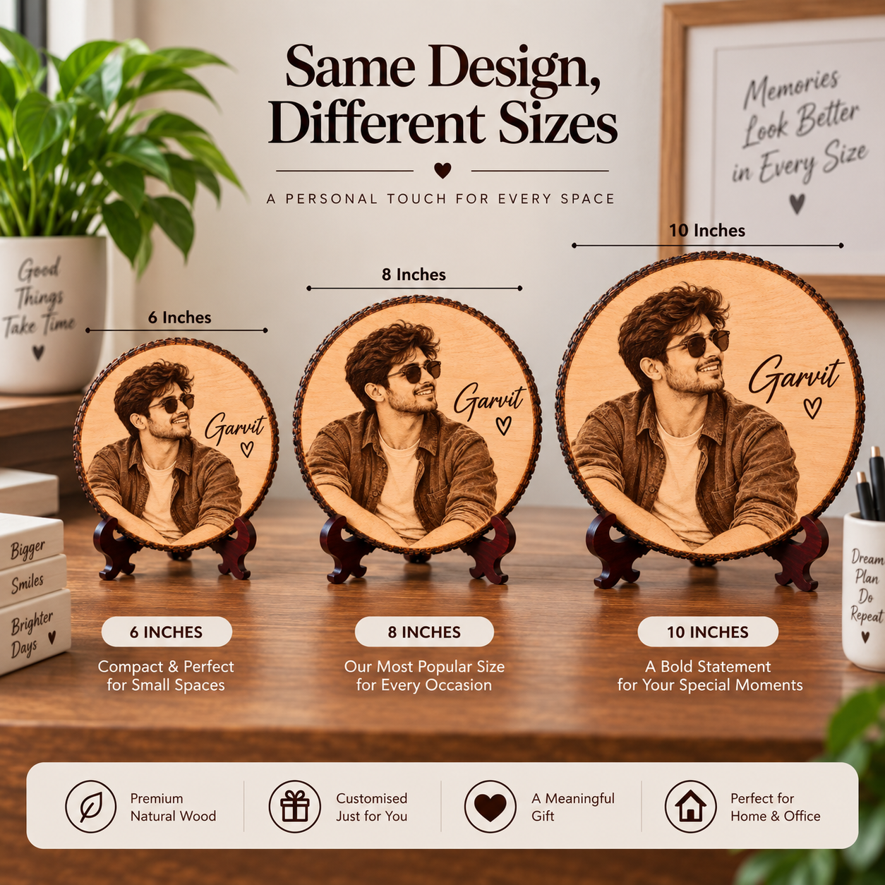 Personalized Wooden Photo Slice with Engraving For Decor