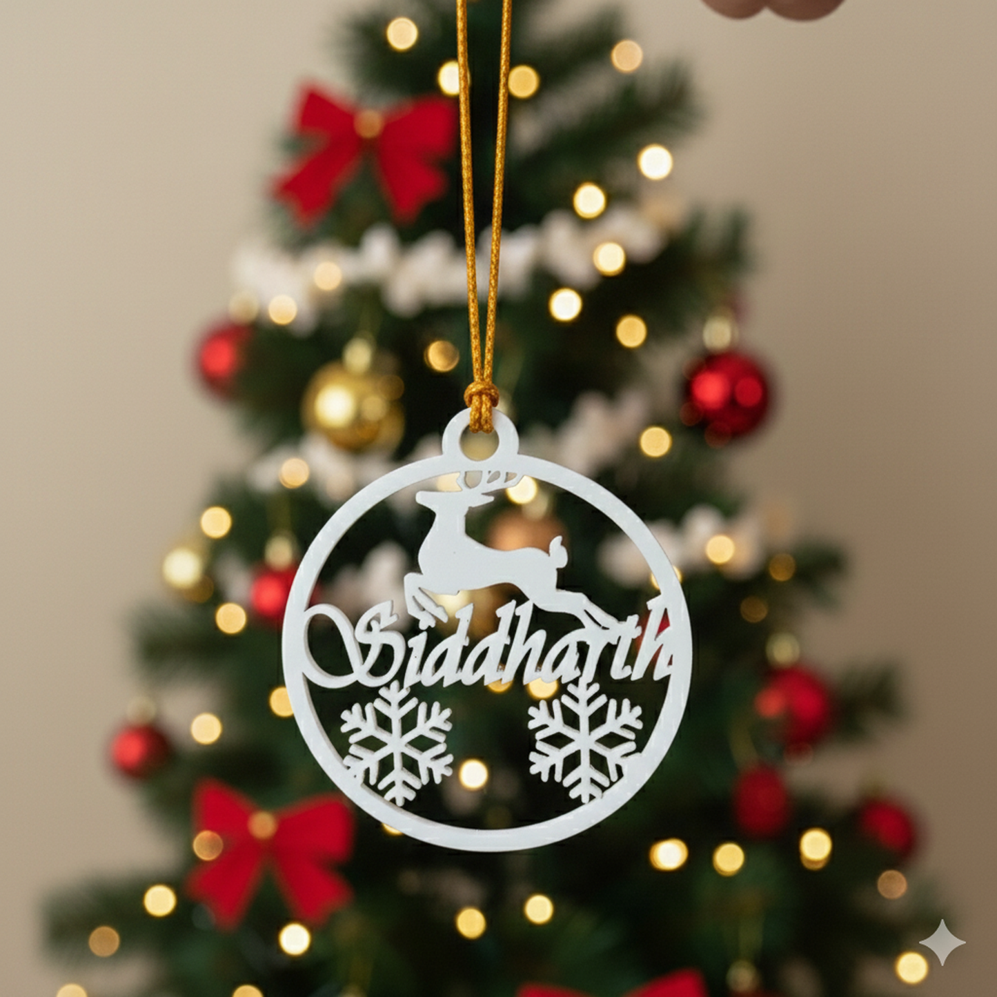 Reindeer White Acrylic Personalized Christmas Ornament