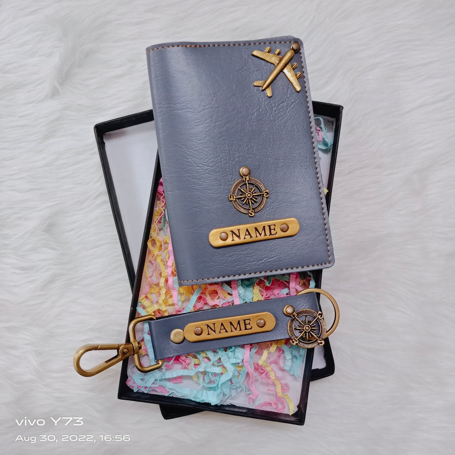 Set of Customised Passport Cover and Name Keychain
