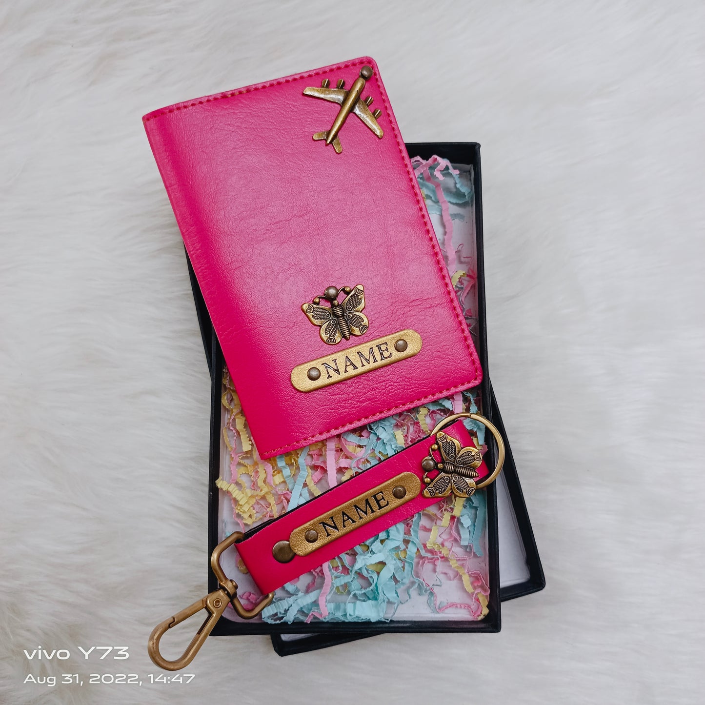 Set of Customised Passport Cover and Name Keychain