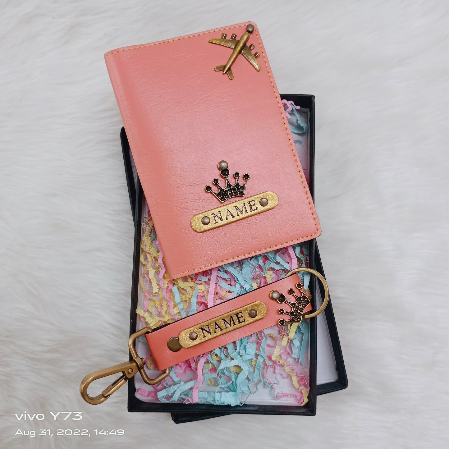 Set of Customised Passport Cover and Name Keychain