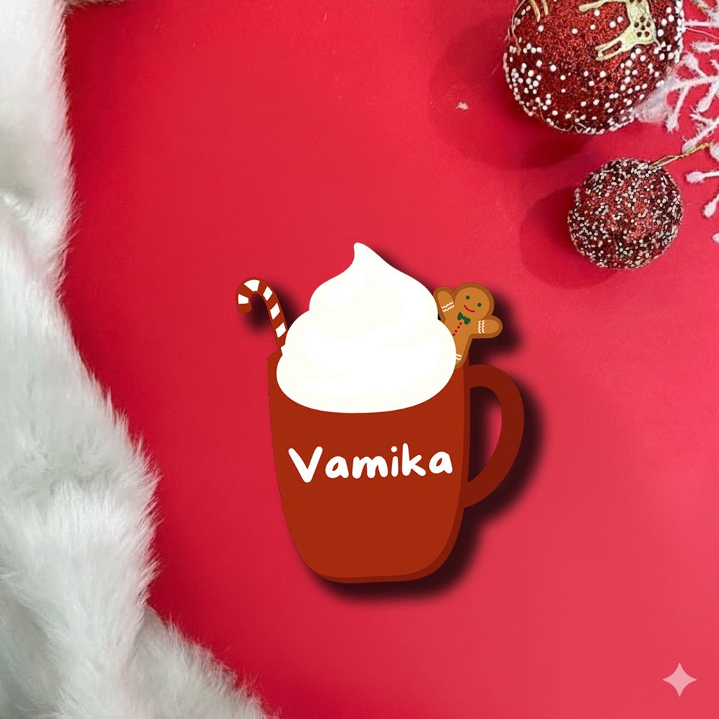 Red Hot Chocolate Christmas Magnet With Personalized Name