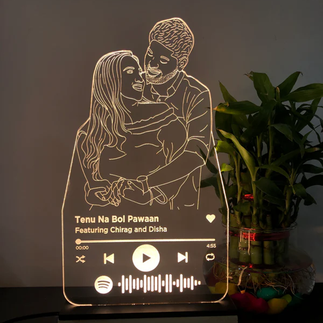 3D Illusion LED Line Art Lamp With Spotify Song (Size 8x12 Inches)