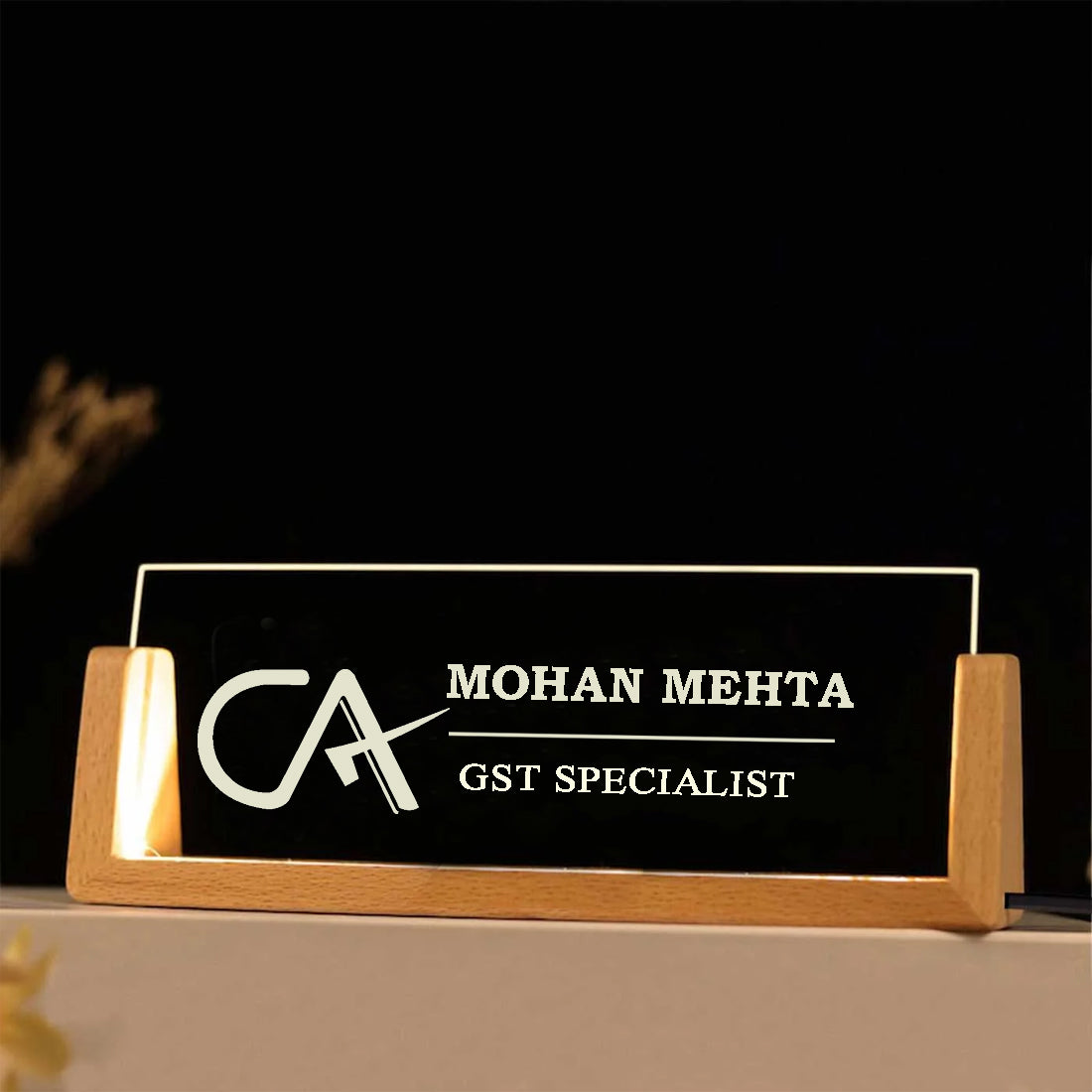 Desk Name Plate With LED Light For Chartered Accountant