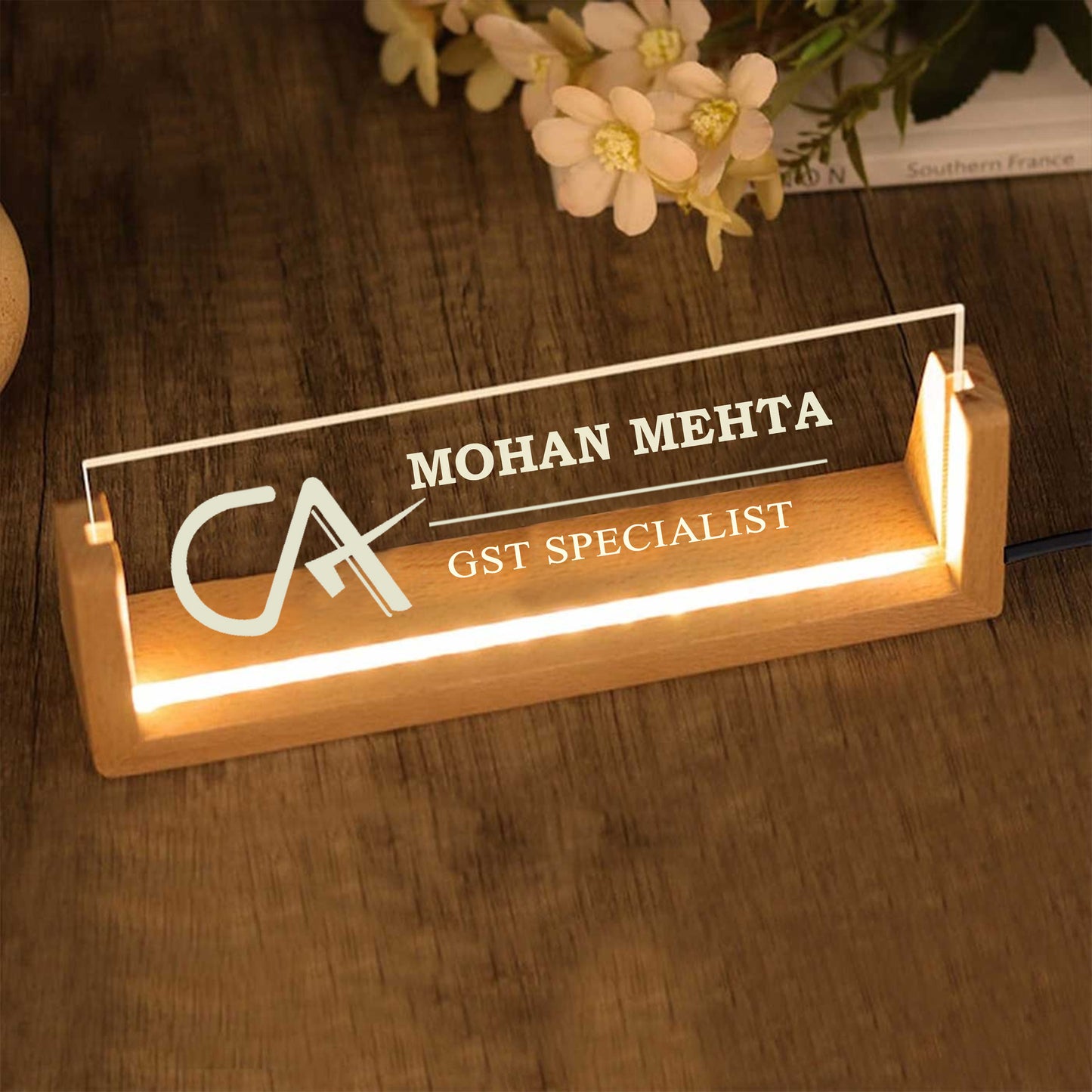 Desk Name Plate With LED Light For Chartered Accountant