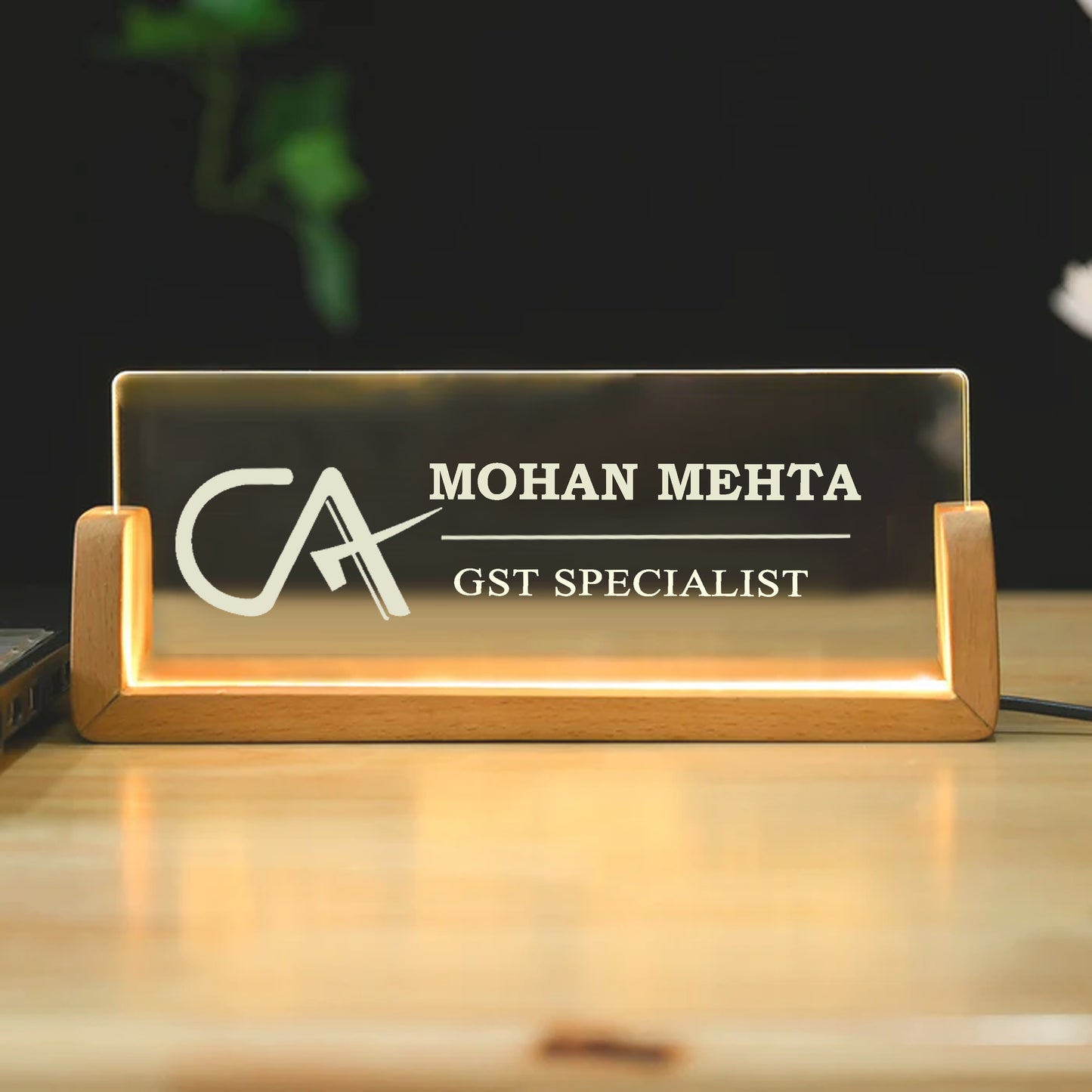 Desk Name Plate With LED Light For Chartered Accountant