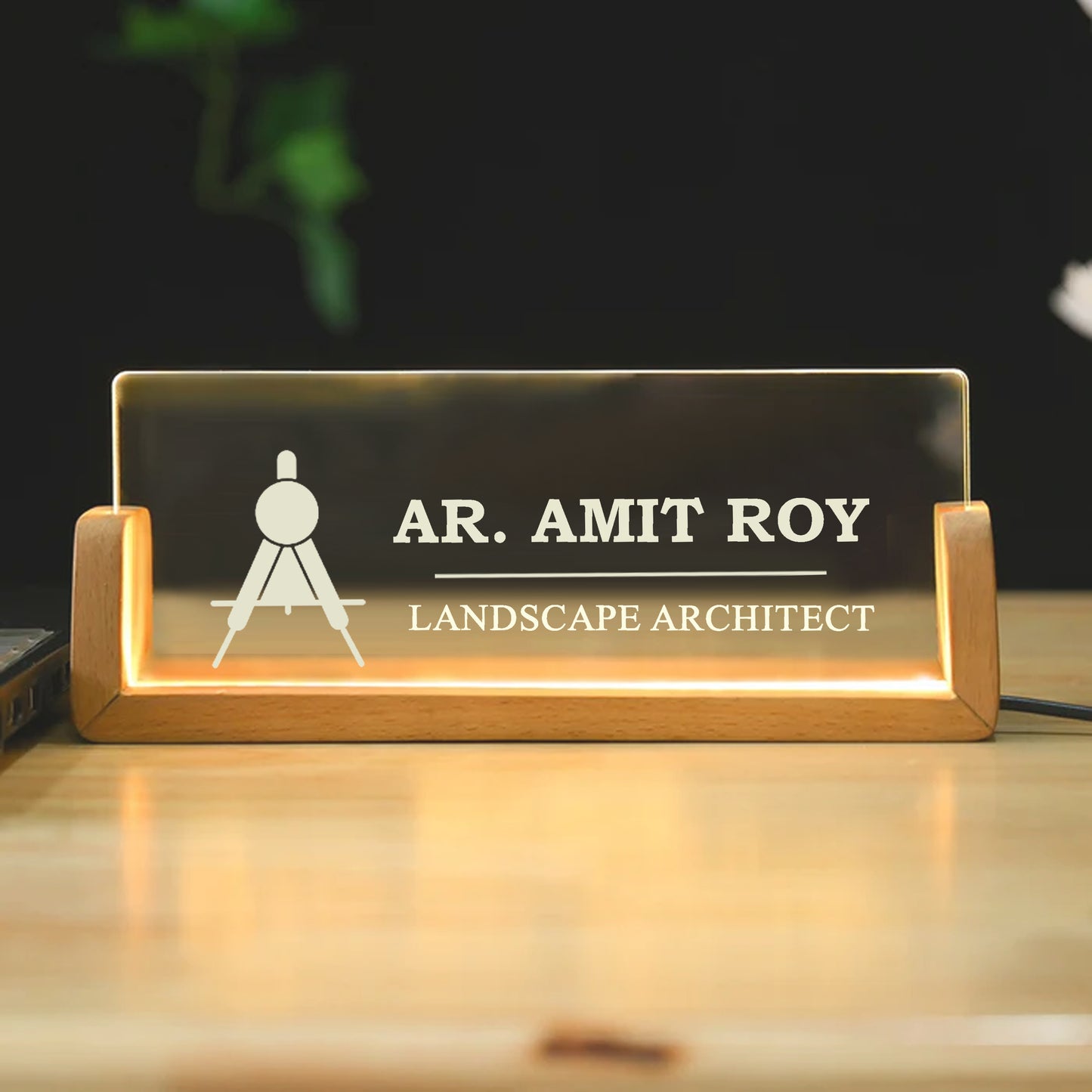 Desk Name Plate With LED Light For Architects
