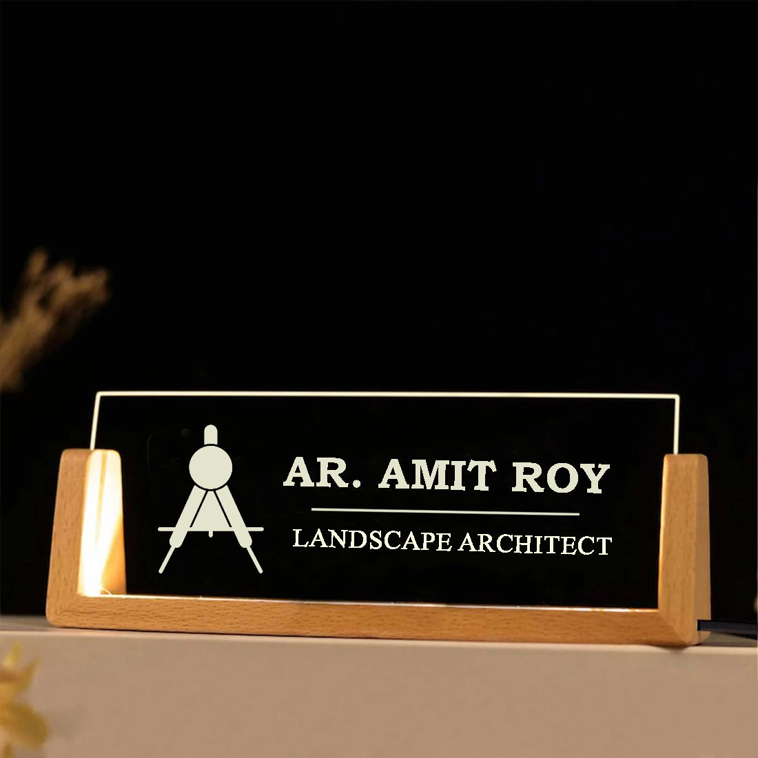 Desk Name Plate With LED Light For Architects