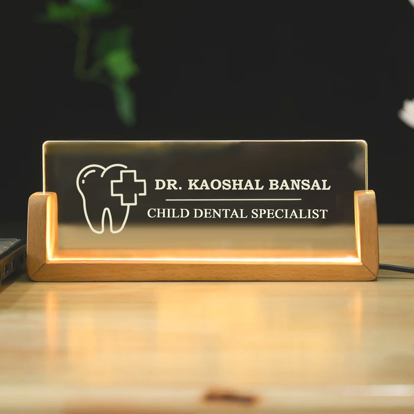 Desk Name Plate With LED Light For Dentist