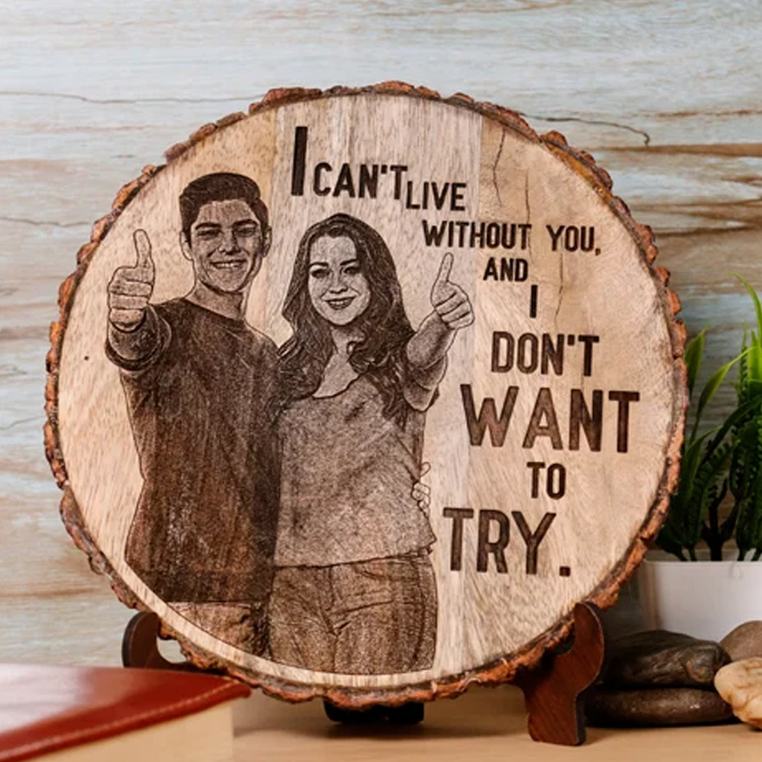 Natural wooden With Engraving For Couple