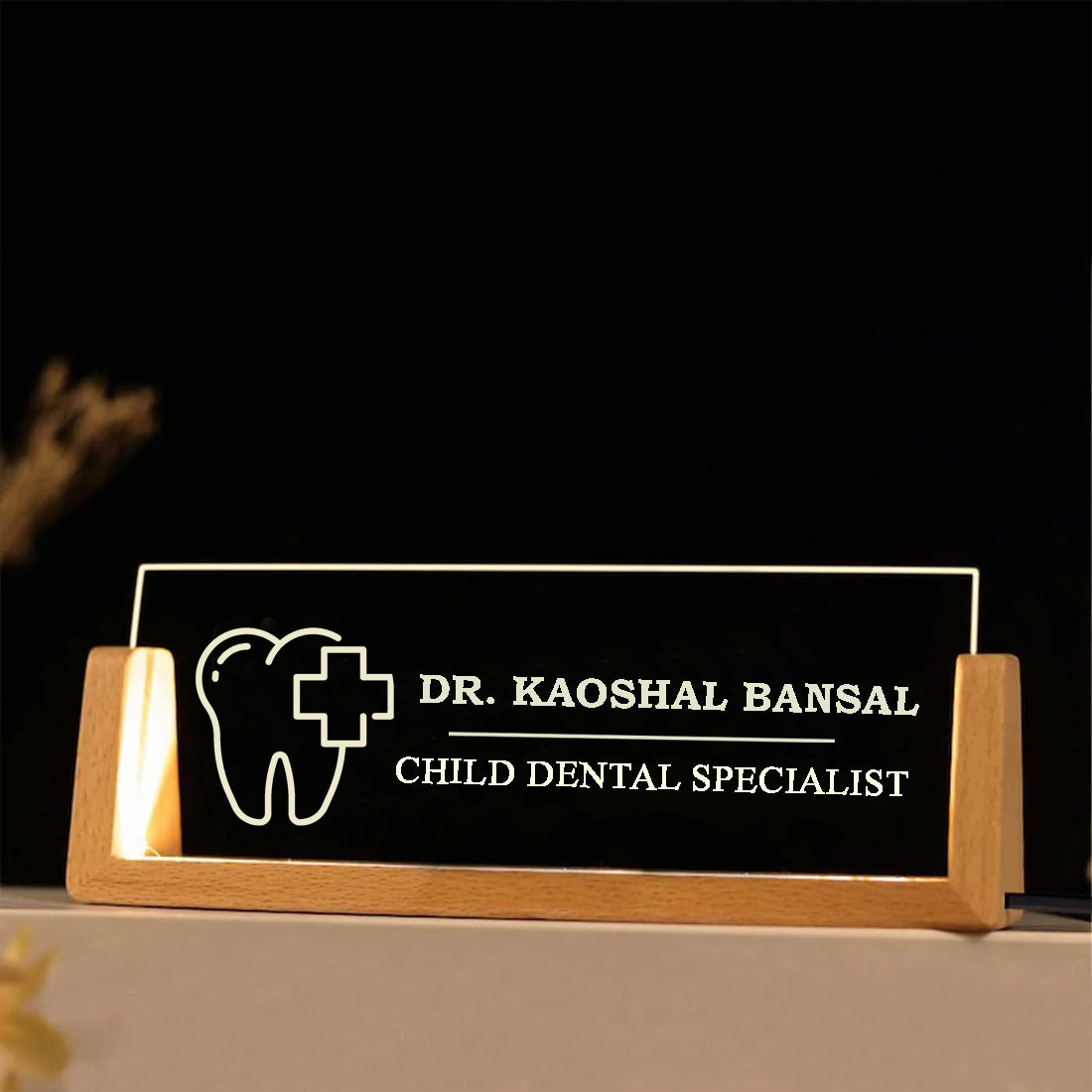 Desk Name Plate With LED Light For Dentist