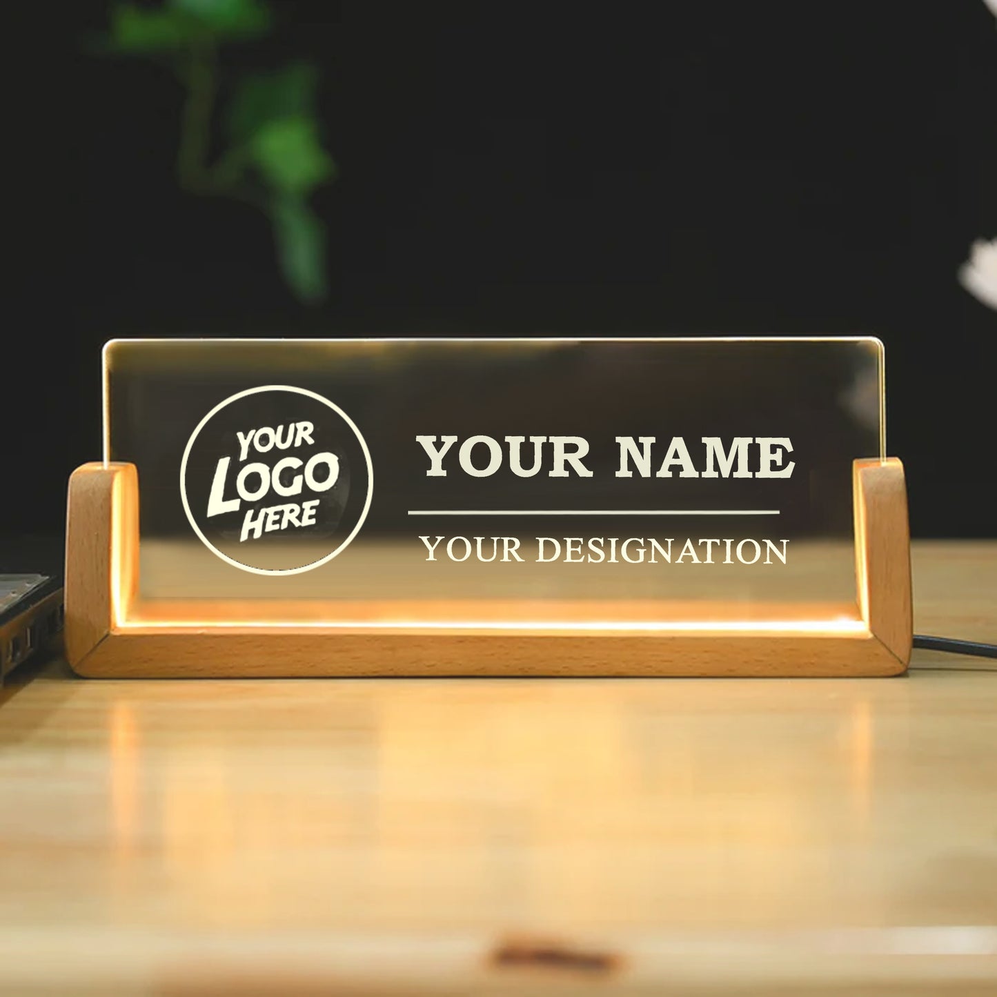 Desk Name Plate With LED Light Customised