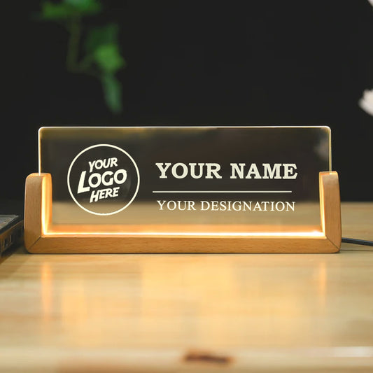 Desk Name Plate With LED Light Customised