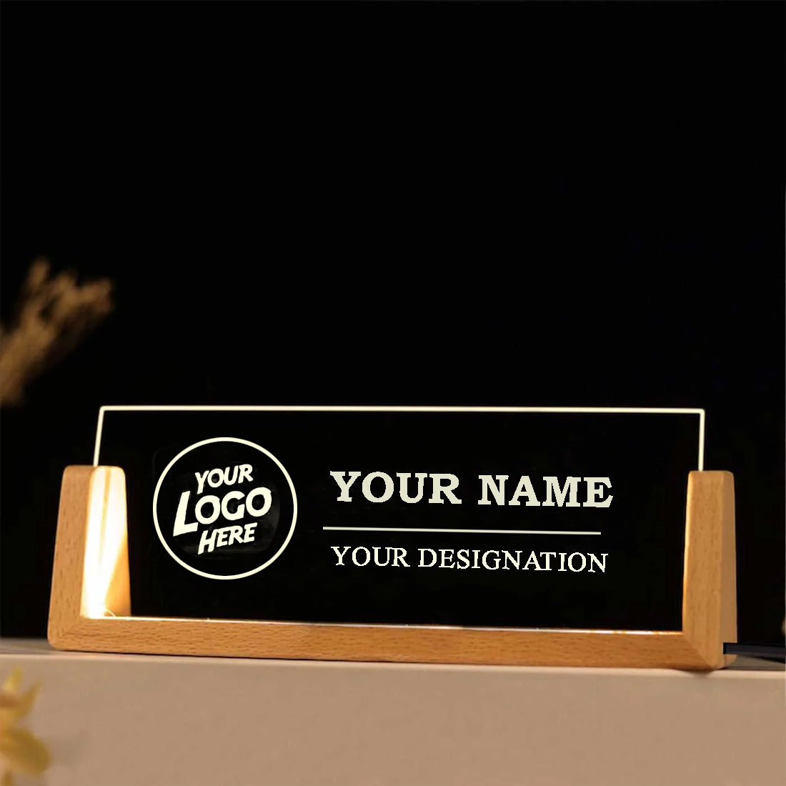 Desk Name Plate With LED Light Customised