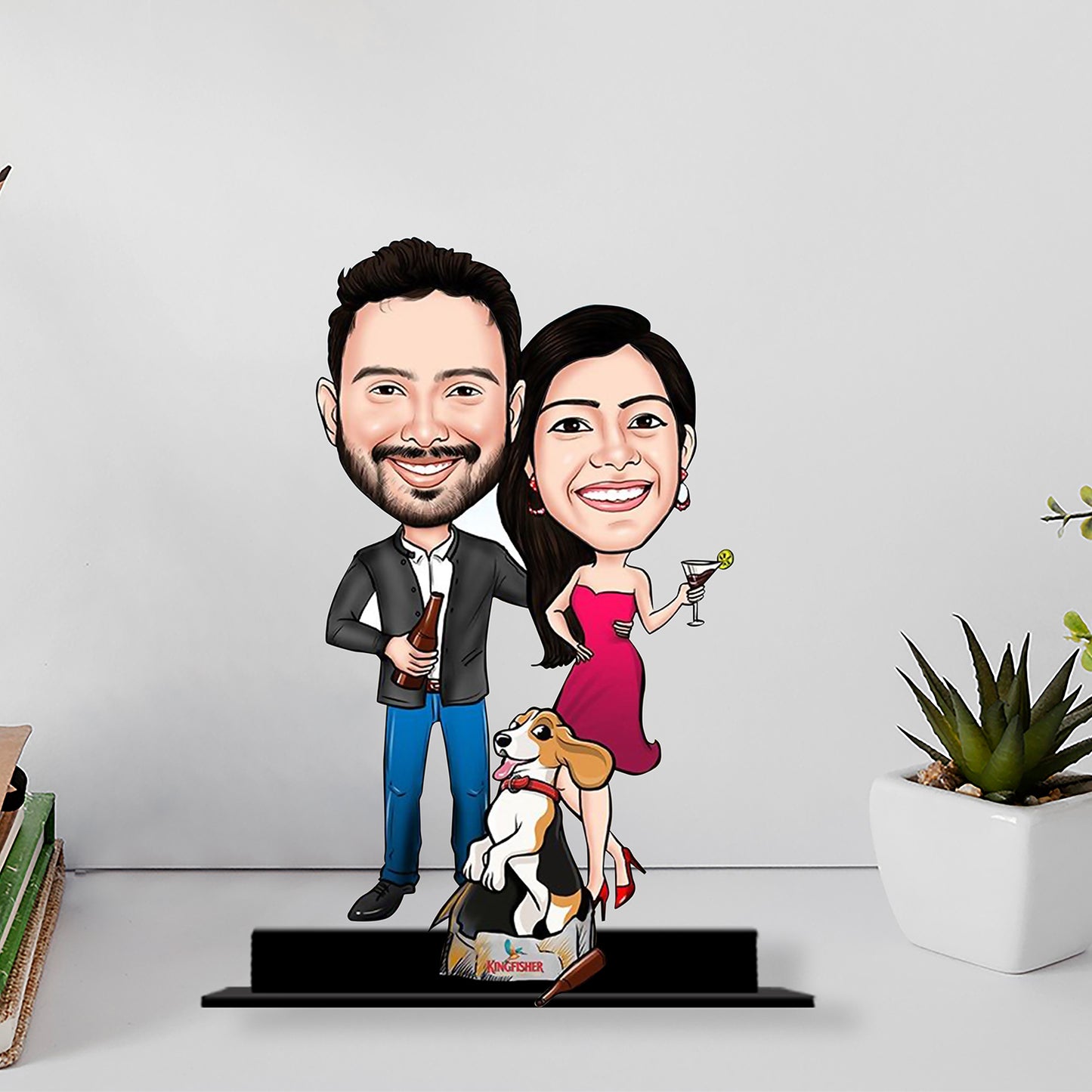 Couple With their Pet Caricature