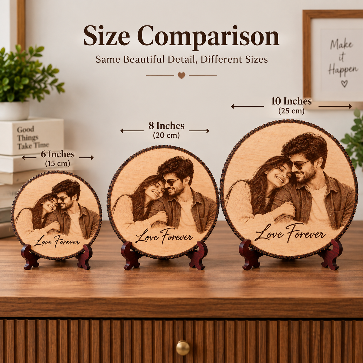 Personalized Wooden Photo Slice with Engraving For Couple