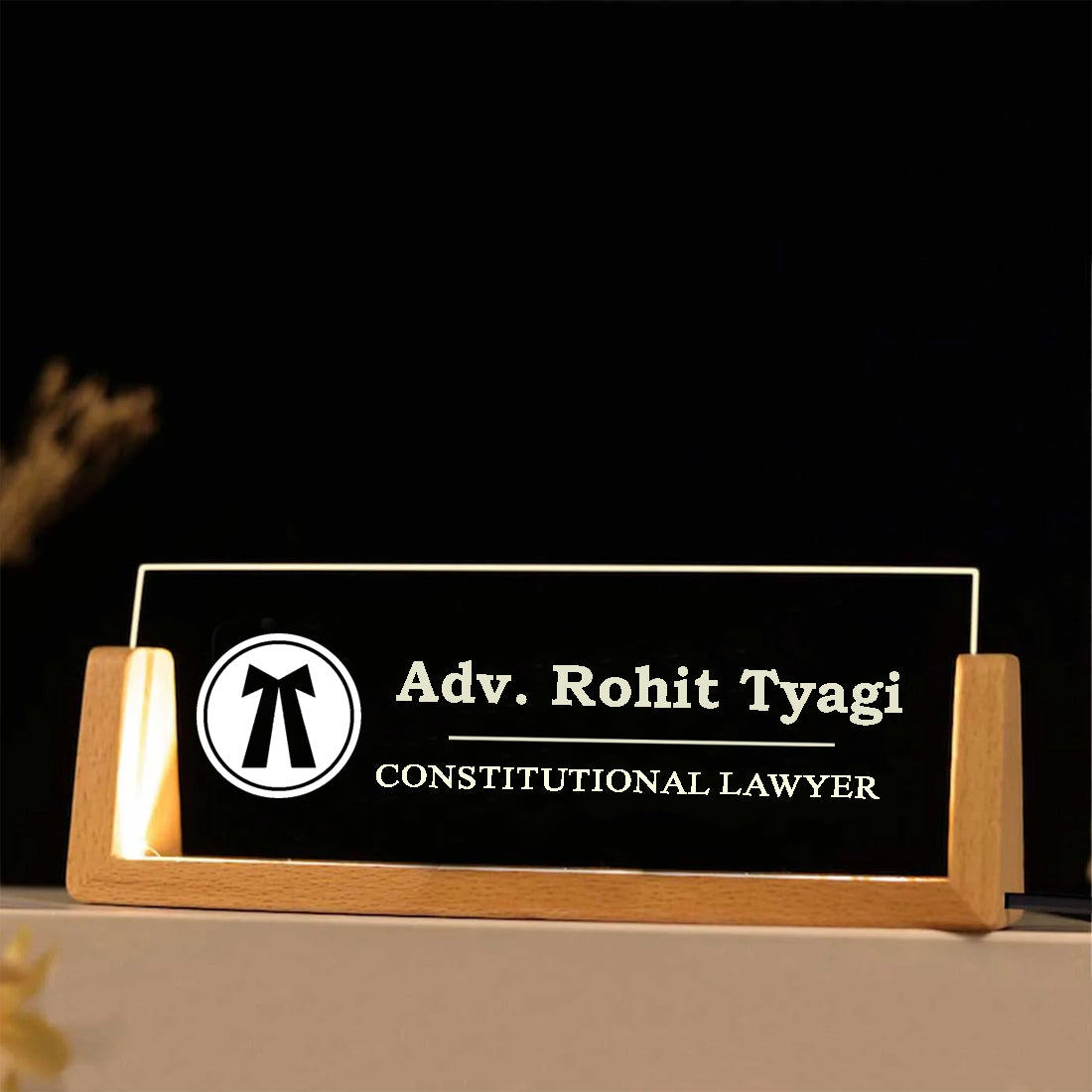Desk Name Plate With LED Light For Advocates