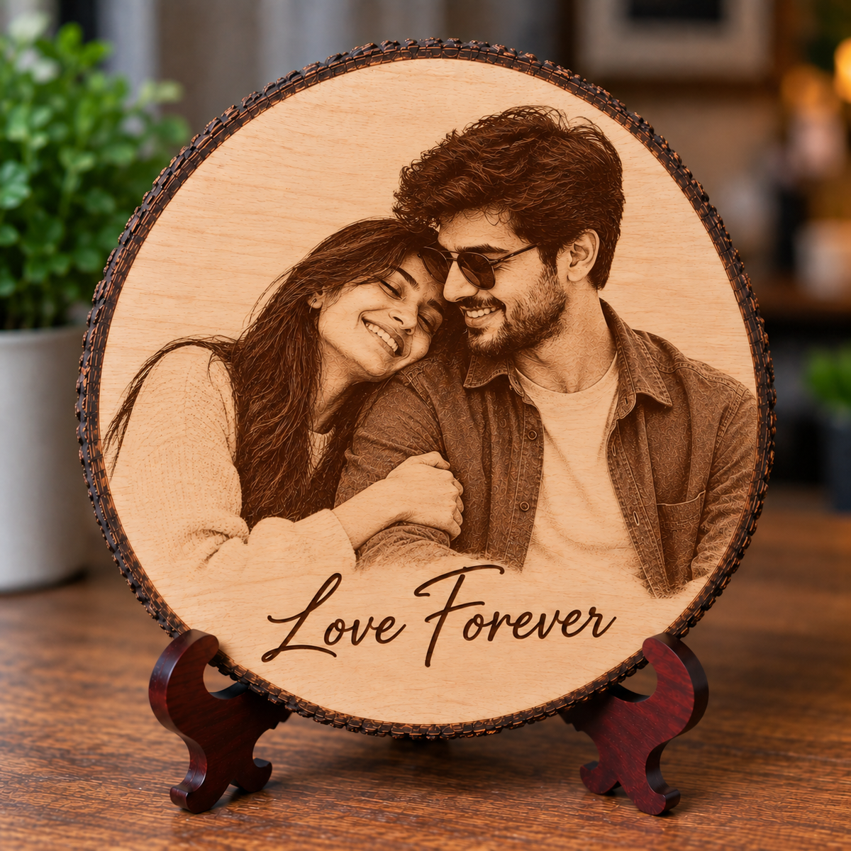 Personalized Wooden Photo Slice with Engraving For Couple