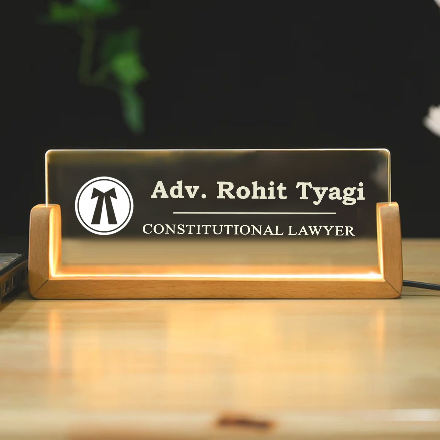 Desk Name Plate With LED Light For Advocates