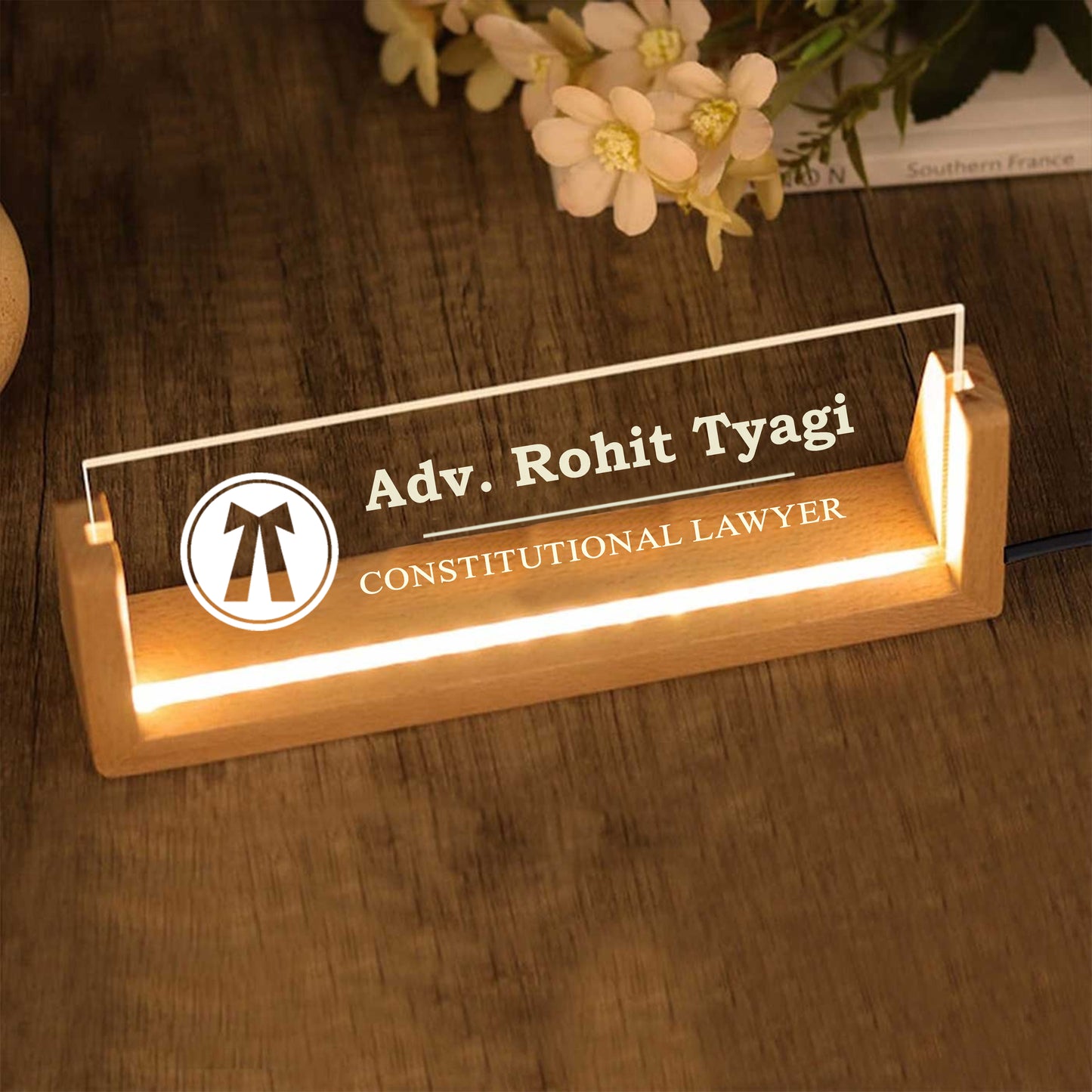 Desk Name Plate With LED Light For Advocates
