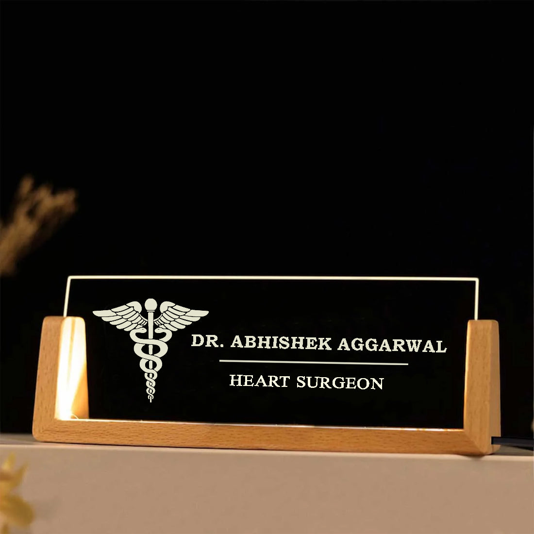 Desk Name Plate With LED Light For Doctors