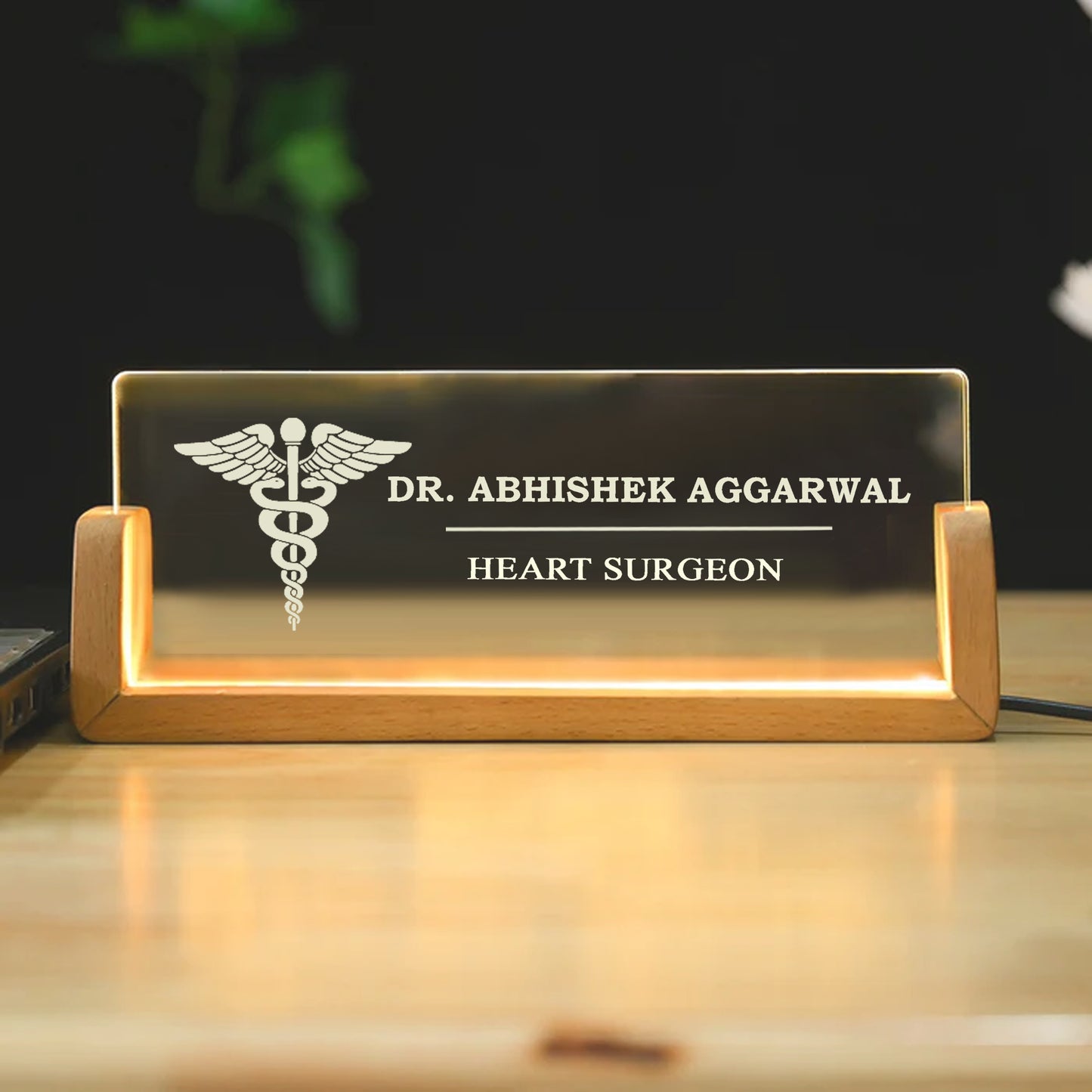 Desk Name Plate With LED Light For Doctors