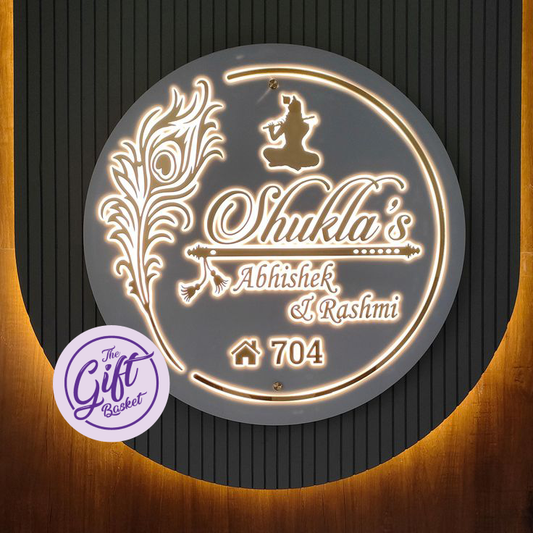 Lord Krishna Circle Led Name Plate With Name