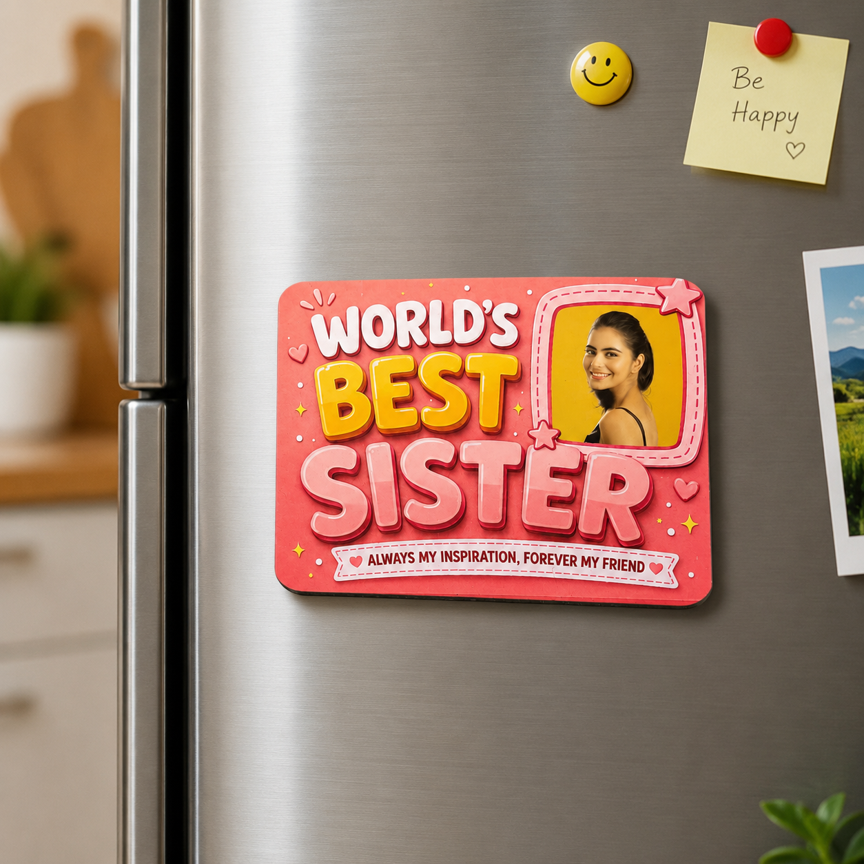 Personalized World's Best Sister Wooden Fridge Magnet