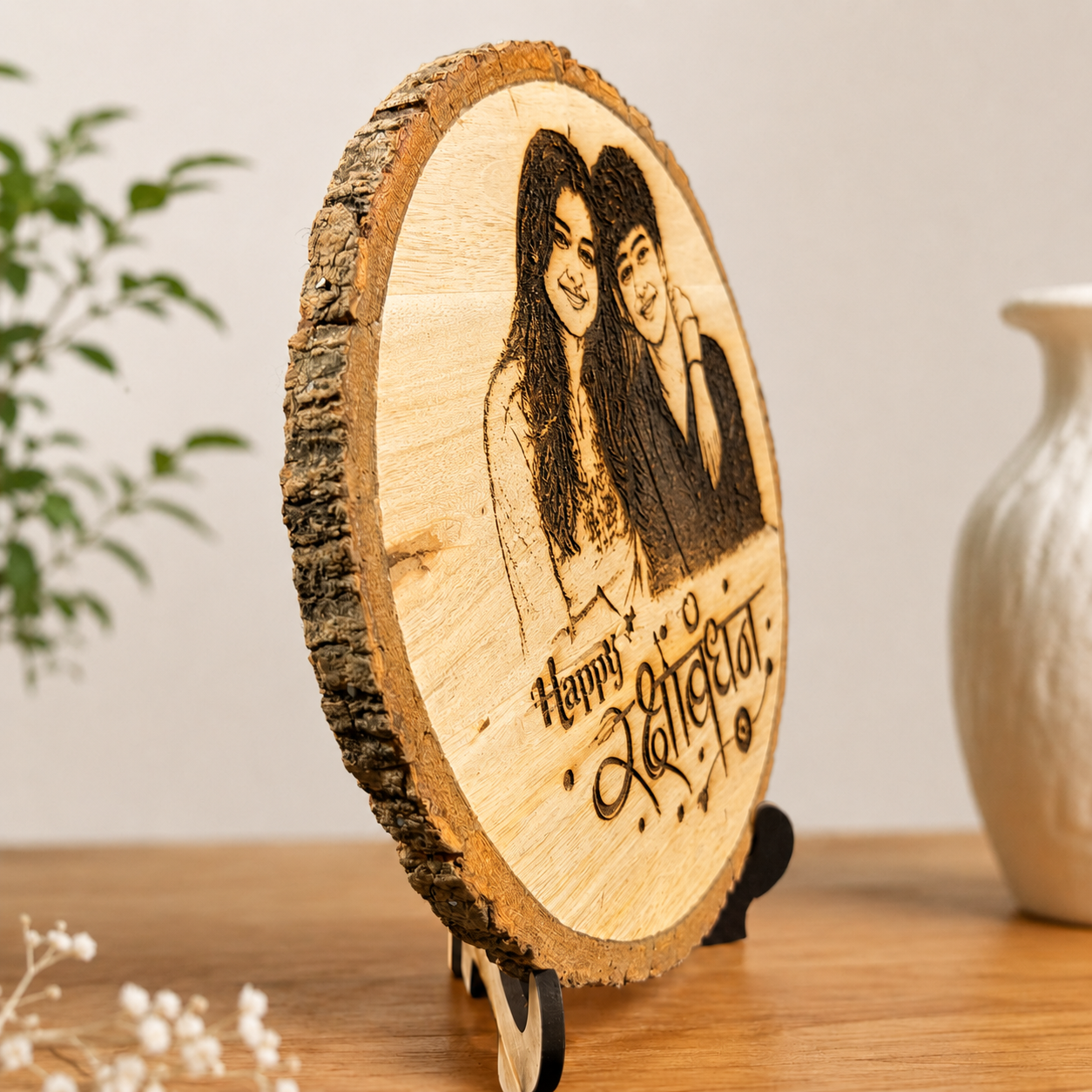 Personalized Wooden Photo Slice – Custom Engraved Raksha Bandhan Gift