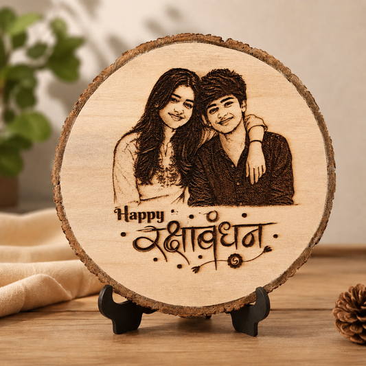 Personalized Wooden Photo Slice – Custom Engraved Raksha Bandhan Gift