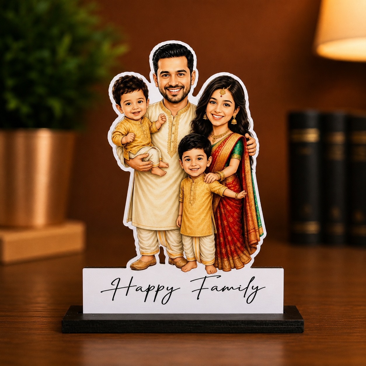 Family Caricature With Two Sons
