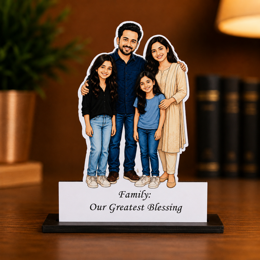 Family Caricature With Two Daughter
