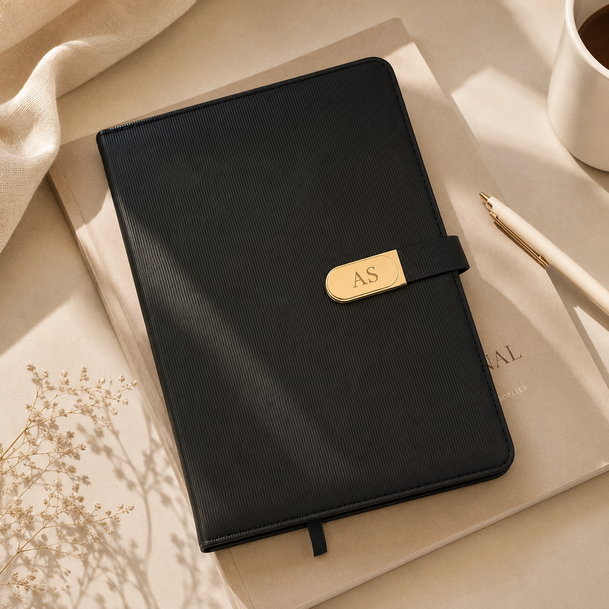 Custom Initial Engraved Premium Black Leather Diary