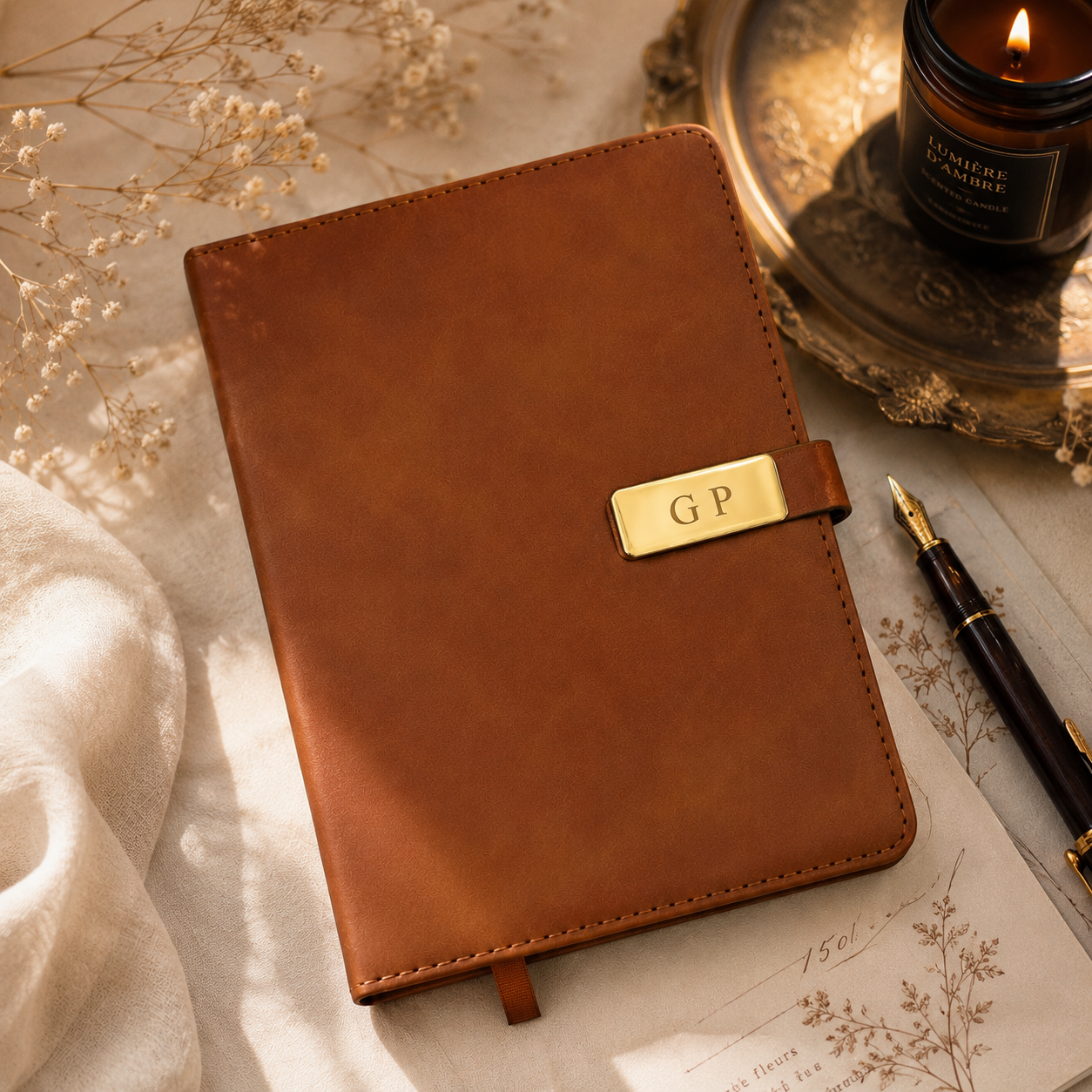 Custom Initial Engraved Premium Brown Leather Diary