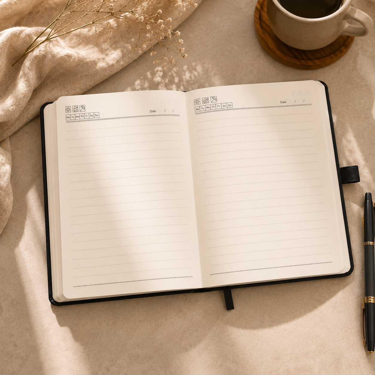 Custom Initial Engraved Premium Black Leather Diary