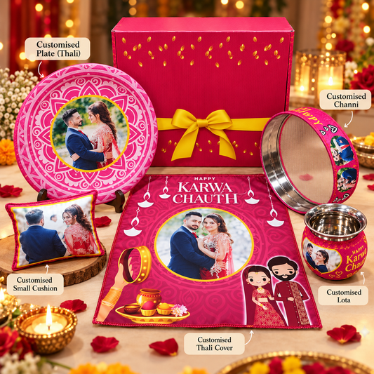 Personalised Karwa Chauth Gift Set in pink theme