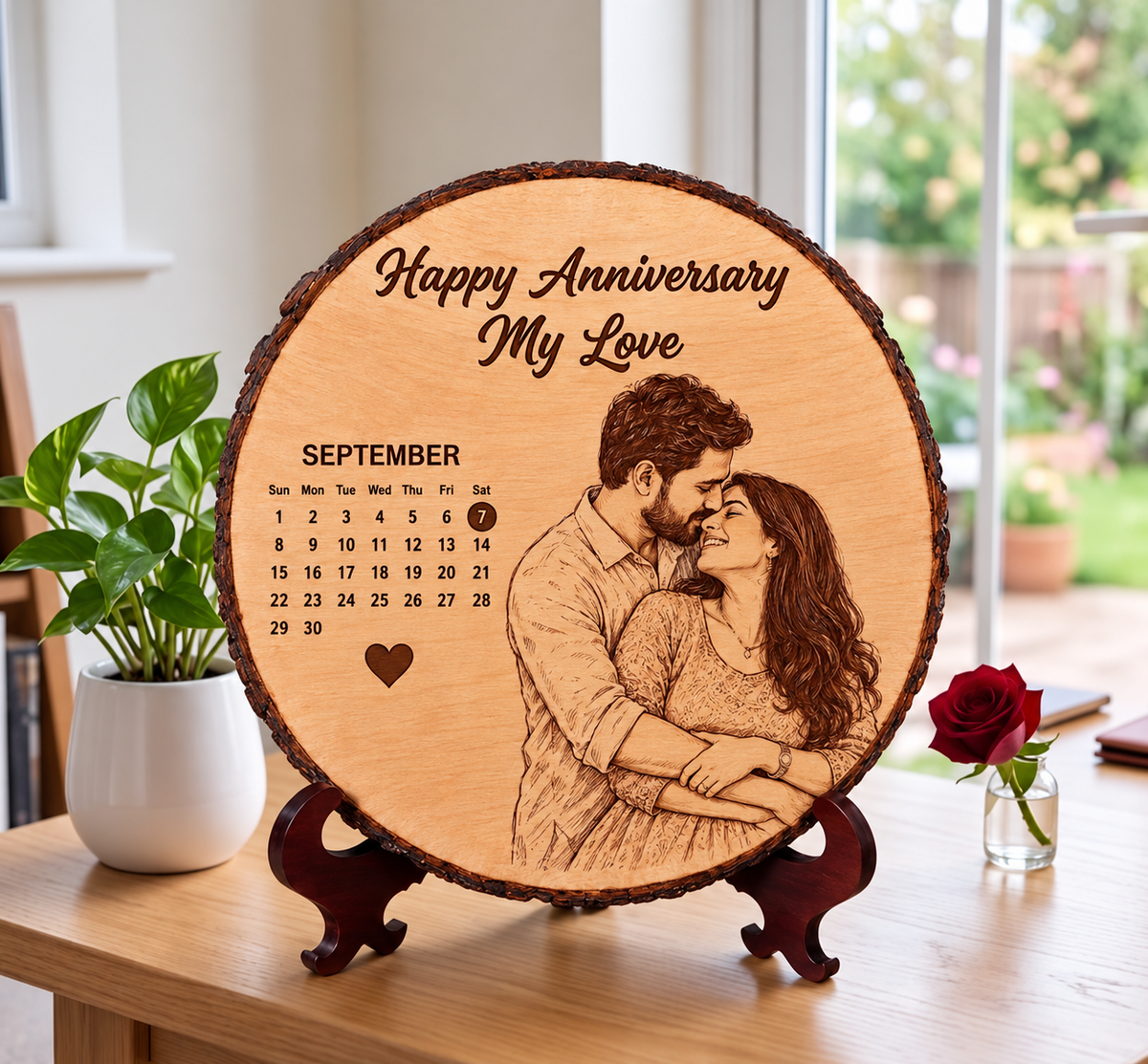 Personalized Wooden Photo Slice with Engraving For Anniversary