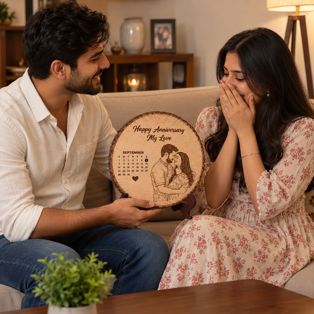 Personalized Wooden Photo Slice with Engraving For Anniversary