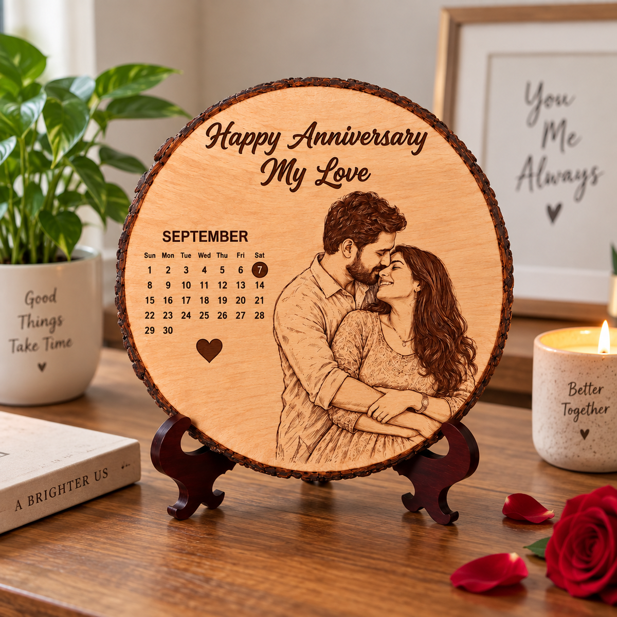 Personalized Wooden Photo Slice with Engraving For Anniversary