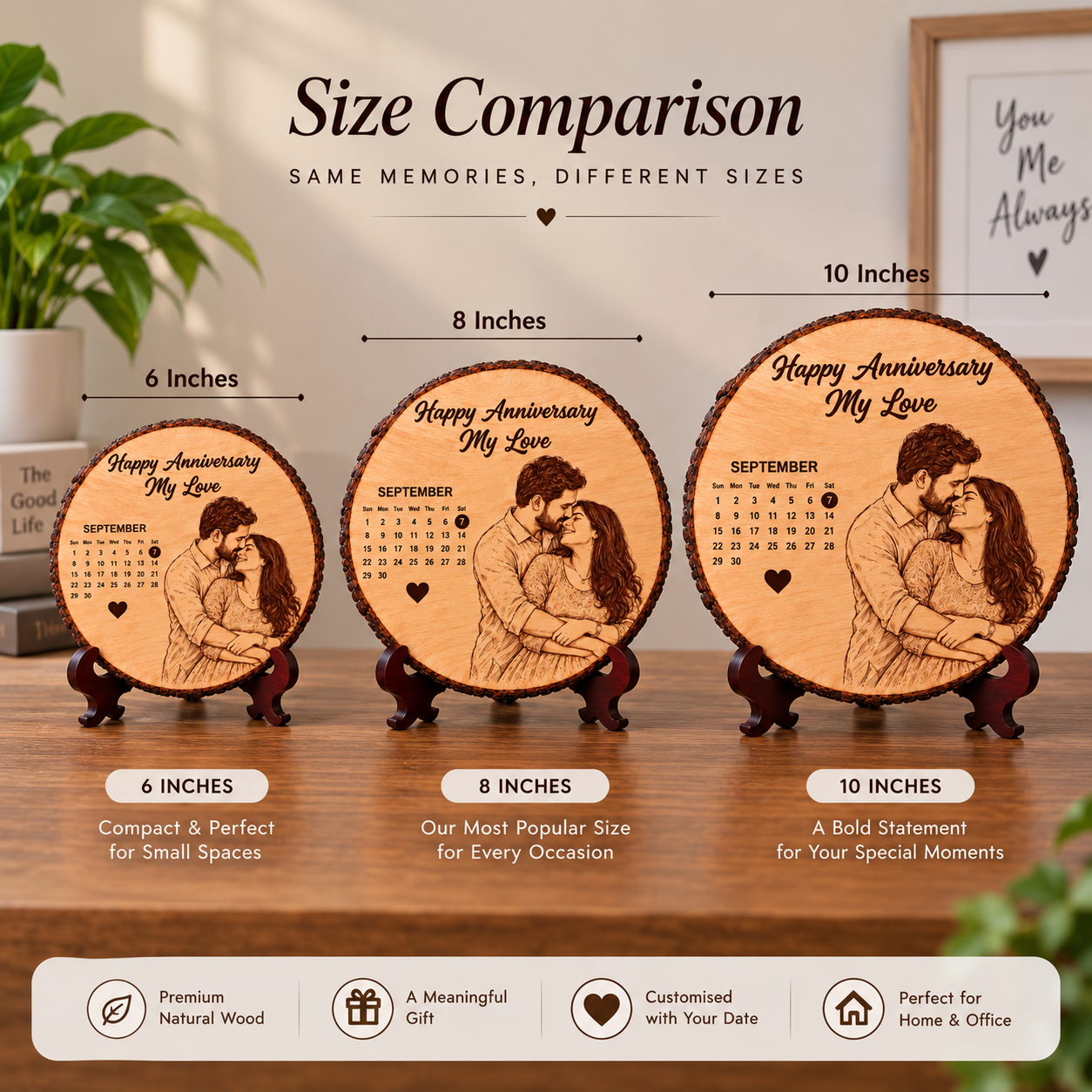 Personalized Wooden Photo Slice with Engraving For Anniversary