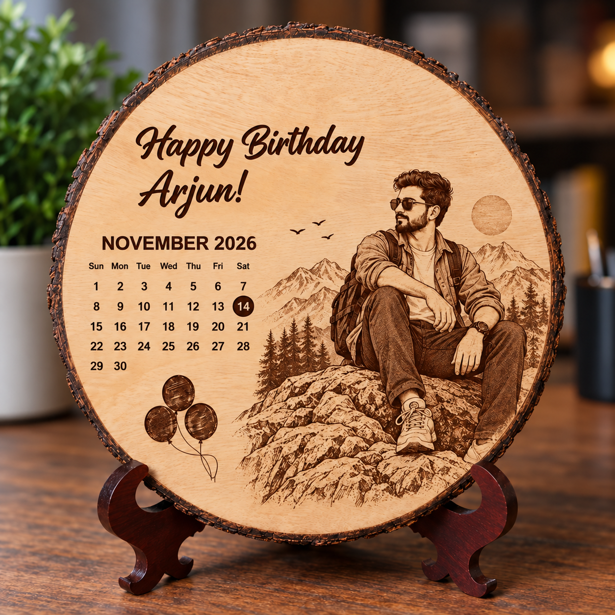 Personalized Wooden Photo Slice with Engraving For Birthday