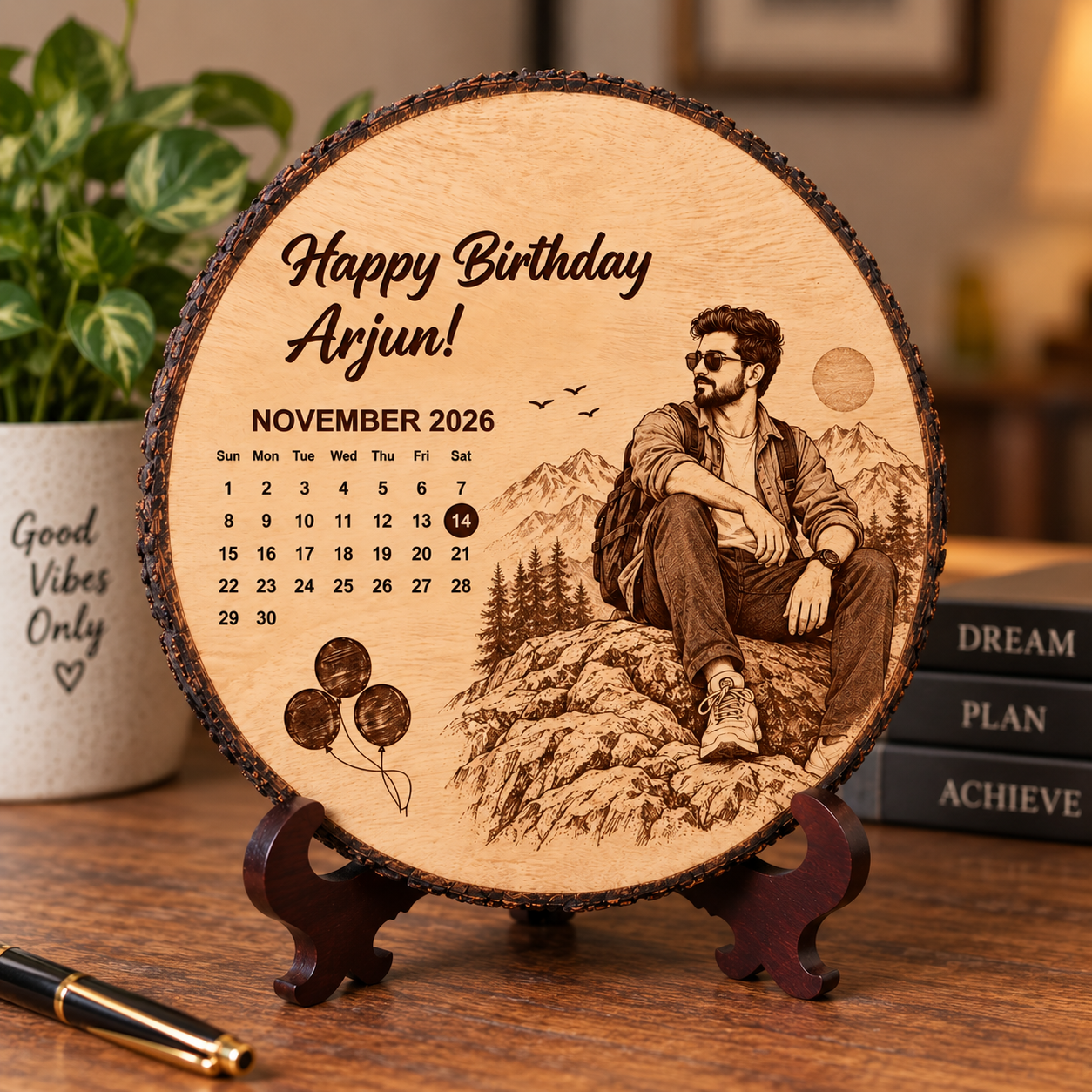 Personalized Wooden Photo Slice with Engraving For Birthday