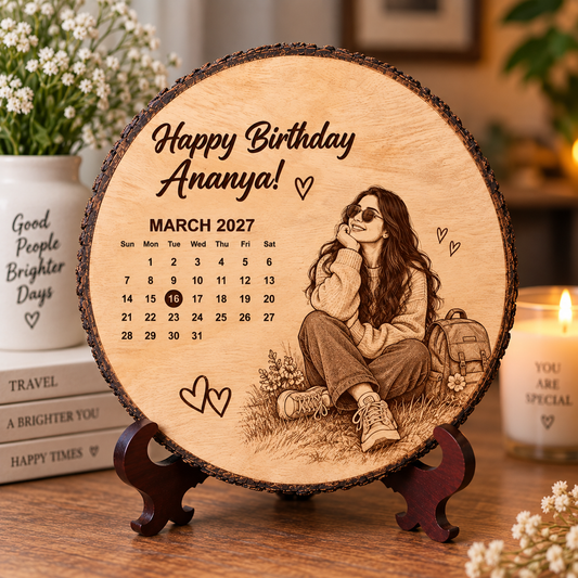 Personalized Wooden Photo Slice with Engraving For Birthday